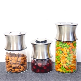 【安酷生活】圓形不鏽鋼玻璃保鮮密封罐-3件禮盒組